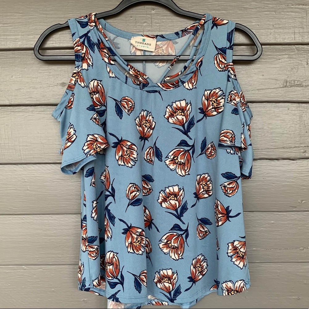 Threads Studio Cold Shoulder Floral Blouse